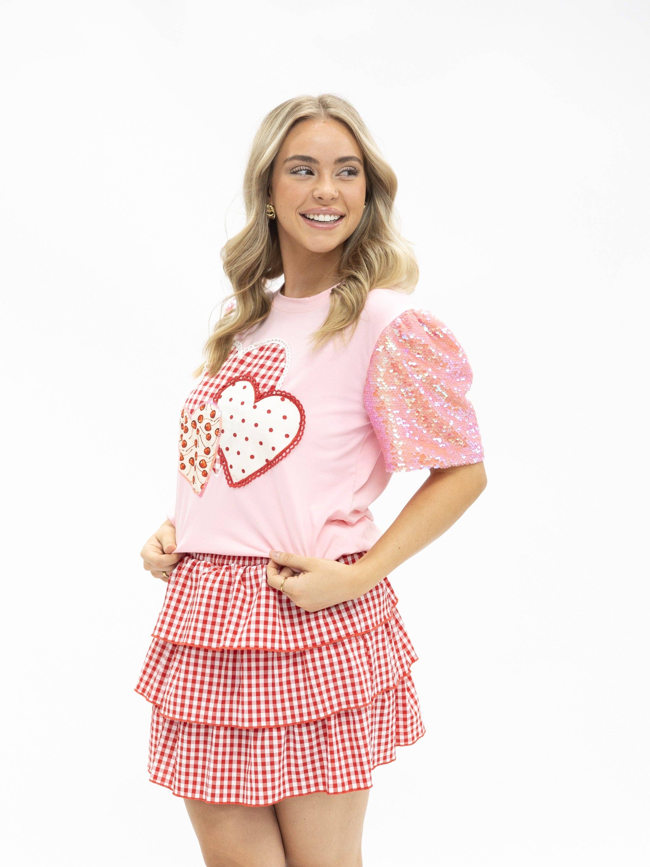 Heart Patches Sequin Sleeve Top