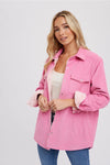 Corduroy Button Up Shacket - Pink