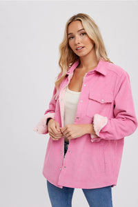 Corduroy Button Up Shacket - Pink