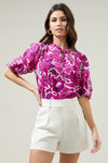 Floral Orchid Purple Puff Sleeve Blouse