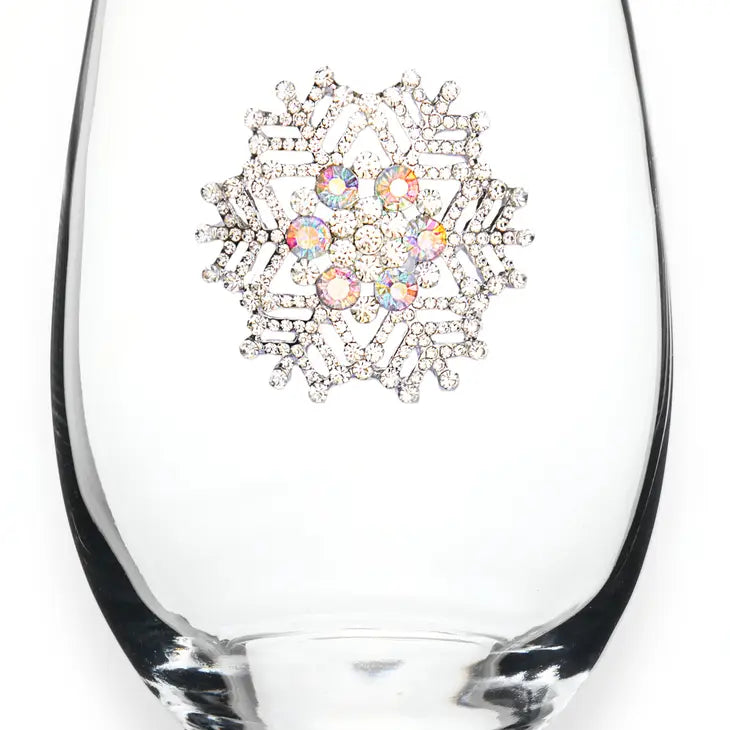 Jeweled Stemless Wine Glass - Snowflake