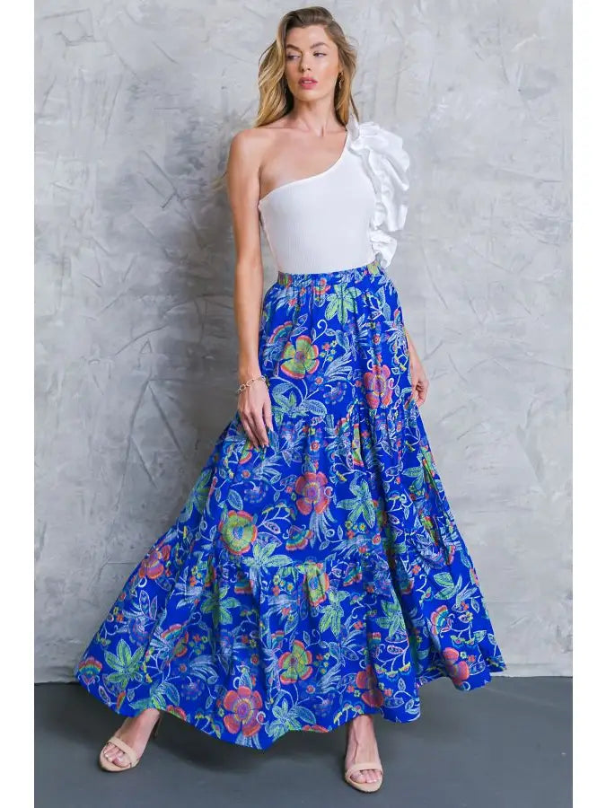 Floral Maxi Skirt - Blue