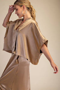 V-Neck Oversize Top - Taupe