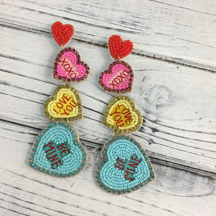Valentine Conversation Heart Beaded Earrings