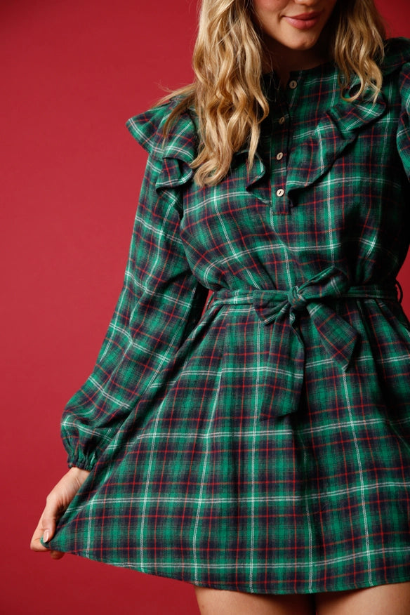 Plaid Ruffle Mini Dress