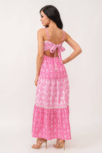 Tile print tie back maxi dress - Fuchsia