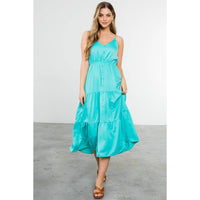 Button Up Tiered Maxi Dress - Aqua