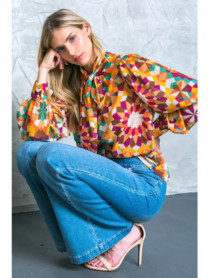 Printed Woven Long Sleeve Blouse