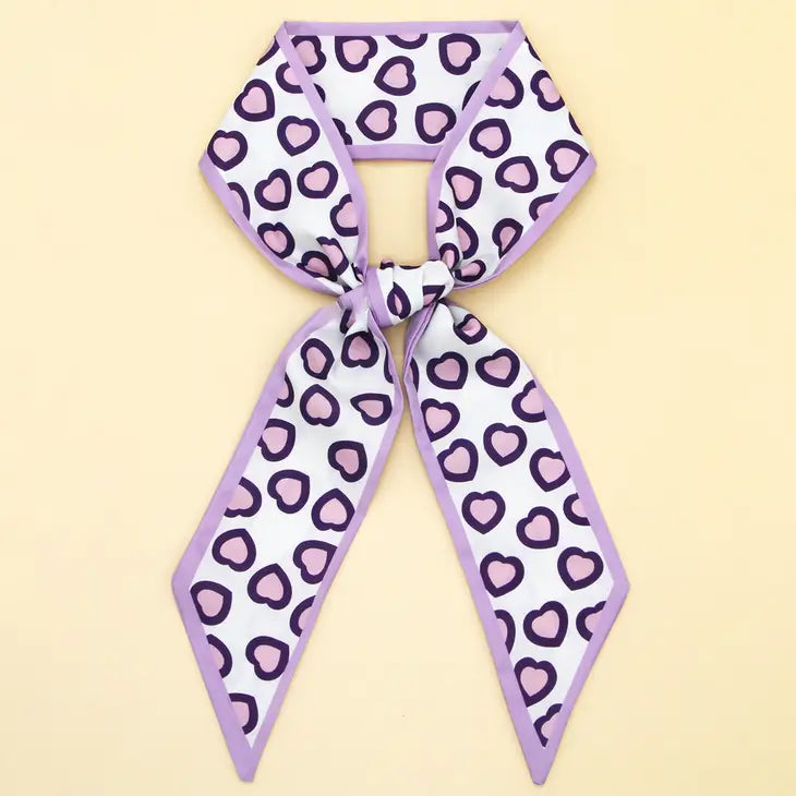Hearts Twilly Skinny Scarf - Purple