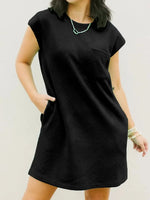 Textured Cap Sleeve T-shirt Dress - Black