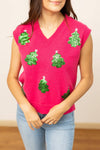 Sequin Tree Vest - Hot Pink