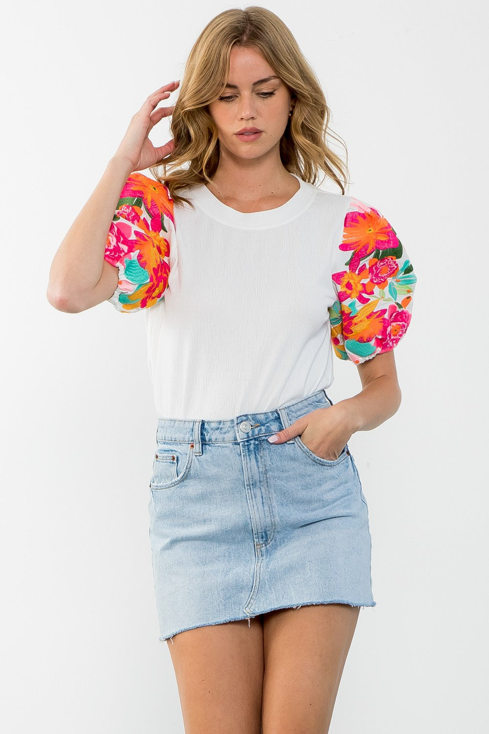 Floral Embroidered Puff Sleeve THML