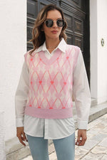 Jacquard Diamond Sweater Vest - Pink