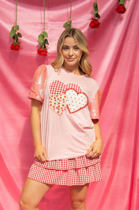 Heart Patches Sequin Sleeve Top
