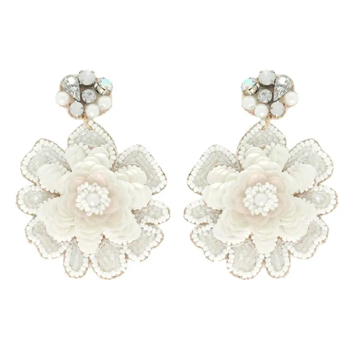 In Bloom Beaded Earrings - White