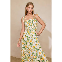 Lemon Tie Shoulder Tiered Dress