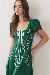Puff Sleeve Midi Dress - Green
