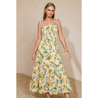 Lemon Tie Shoulder Tiered Dress