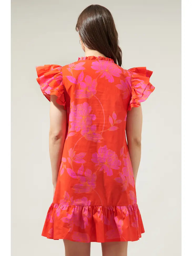 Millie Pink and Red Poplin Shift Dress