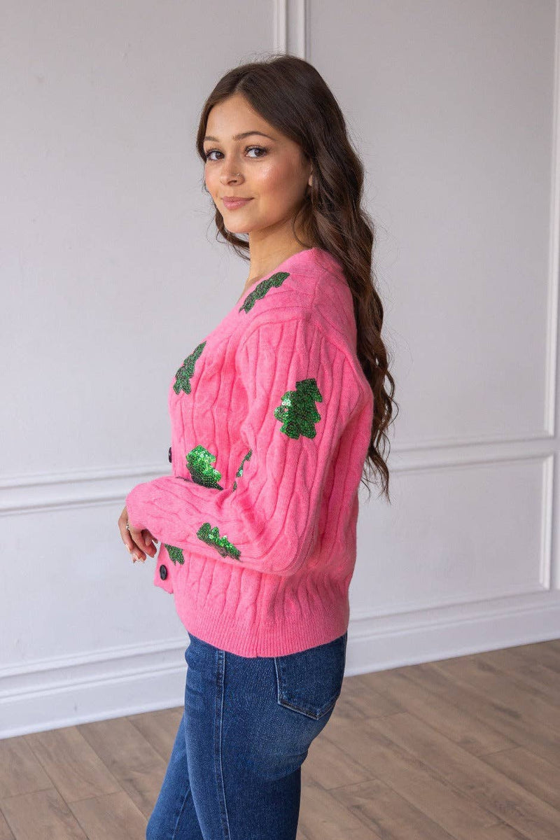 Sequin Trees Cardigan - Pink