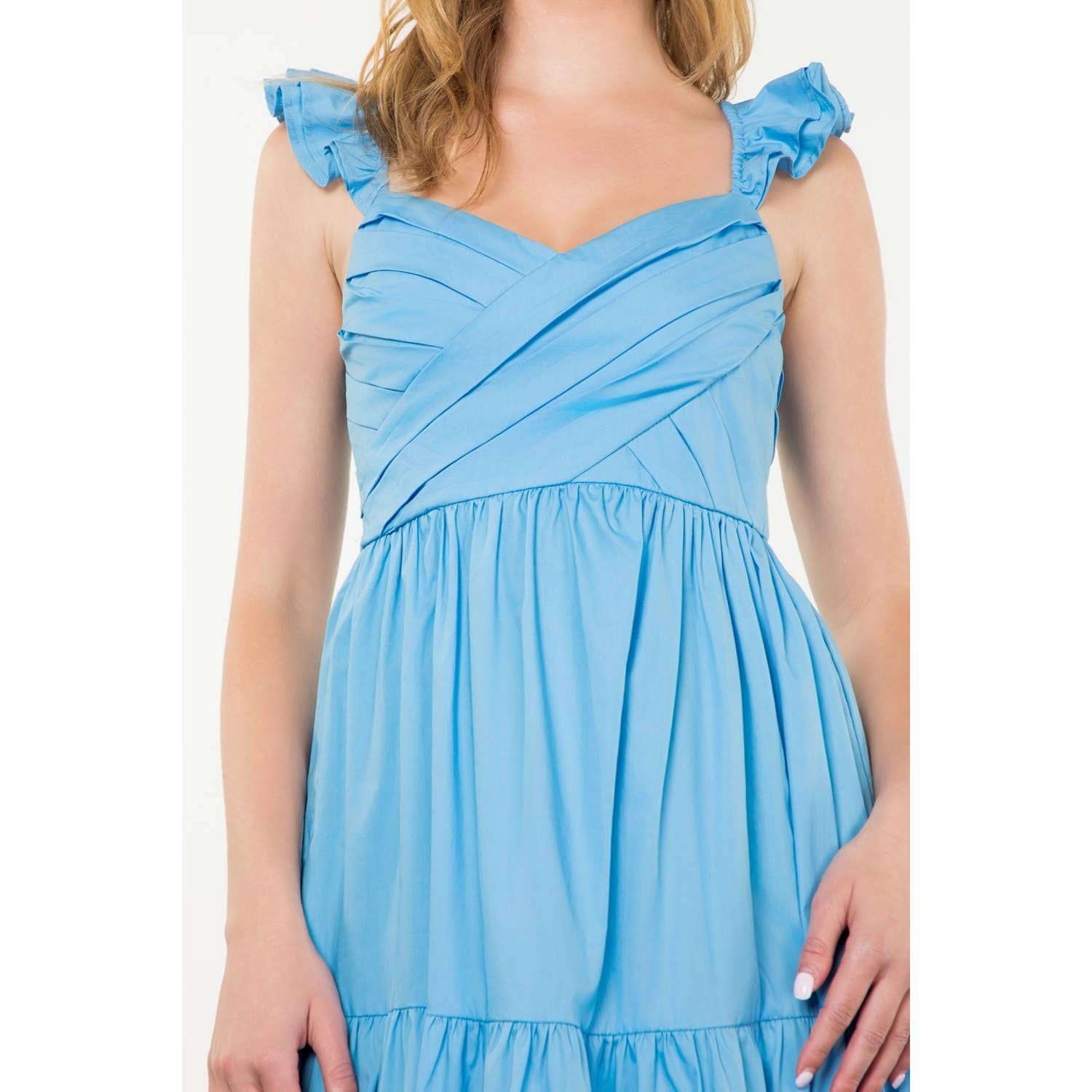 Tiered Poplin Maxi Dress - Blue