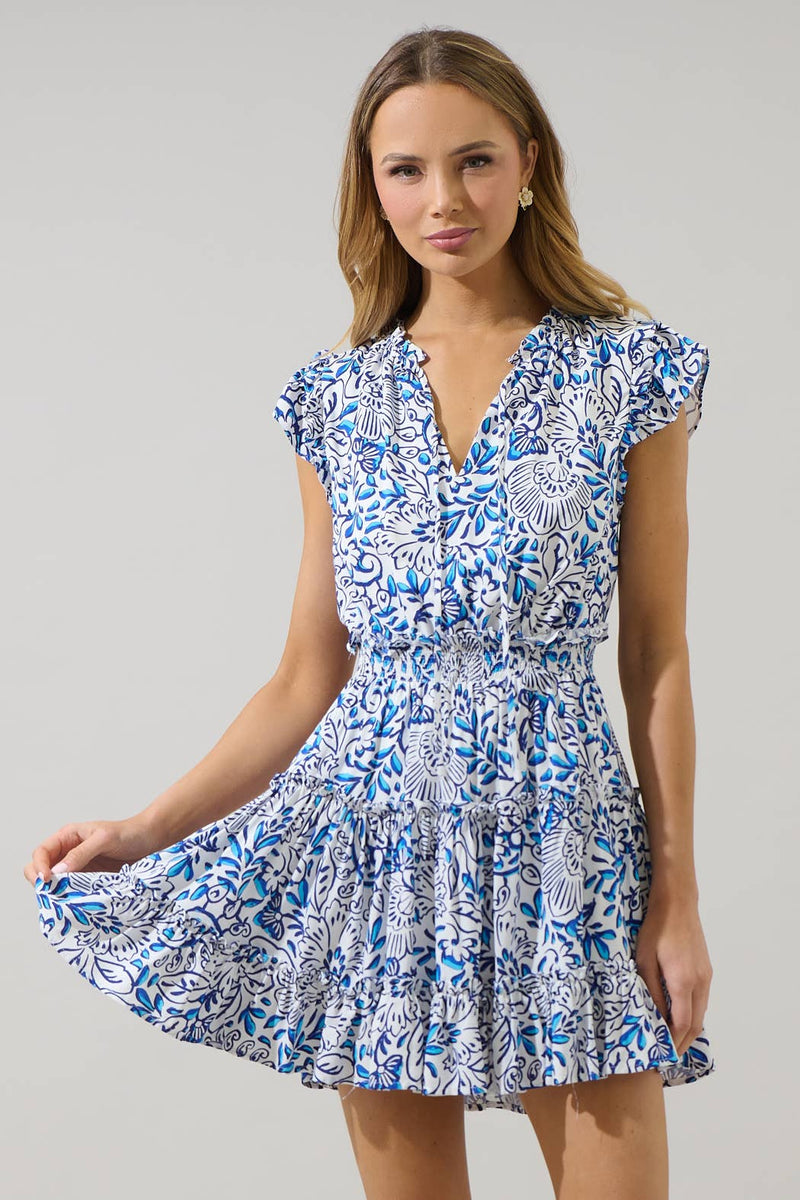 Toledo Floral Mini Dress - Blue