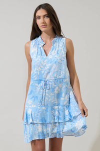Floral Ruffle Mini Dress - Blue