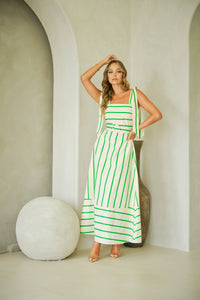 Striped Maxi Sundress - Green