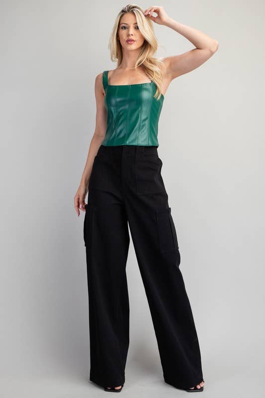 Bustier Leather Top - Hunter Green