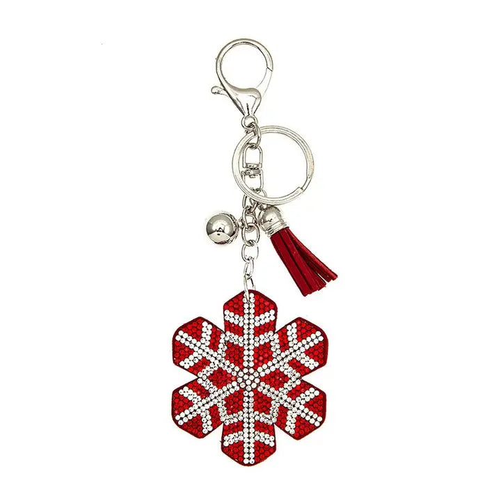 Snowflake Rhinestone Keychain - Red