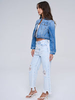 Distressed High Rise Cropped Jeans - Acid Wash