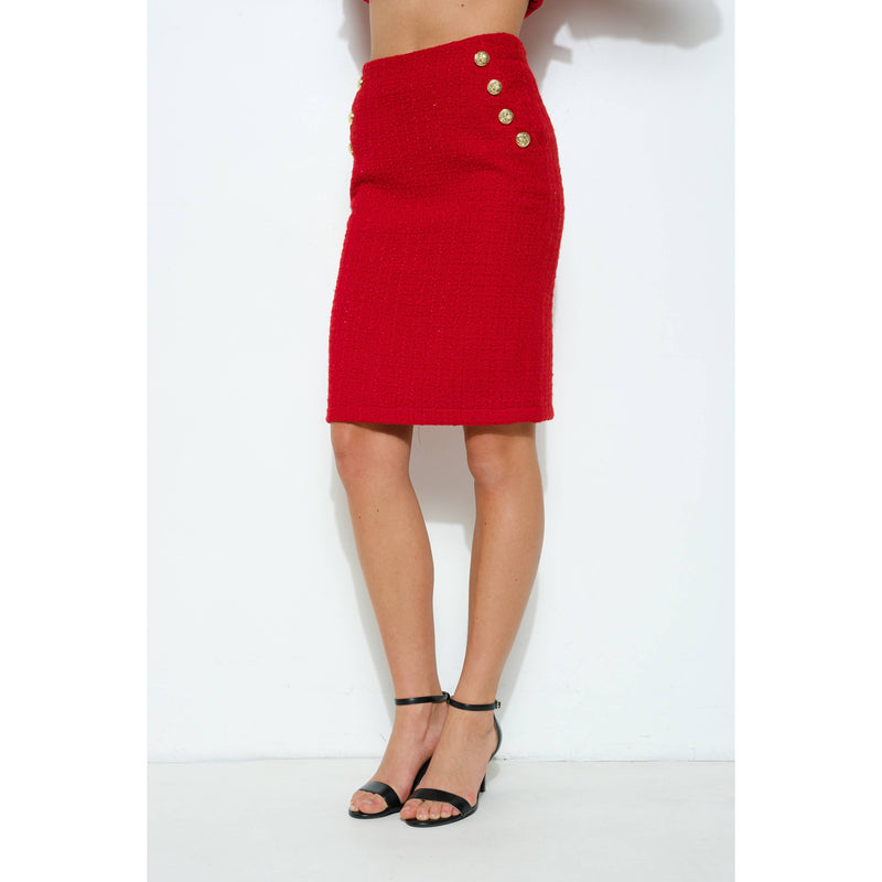 Natasha Tweed Midi Skirt - Red