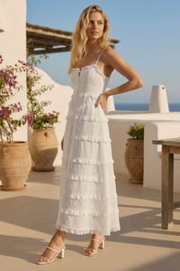 Eyelet Tiered Mini Dress - White