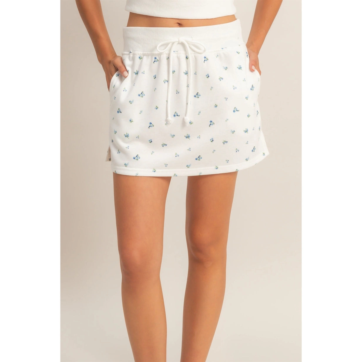 Floral Mini Skirt - White/Blue