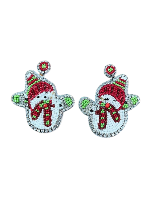 Snowman Beaded Earrings - Red Hat