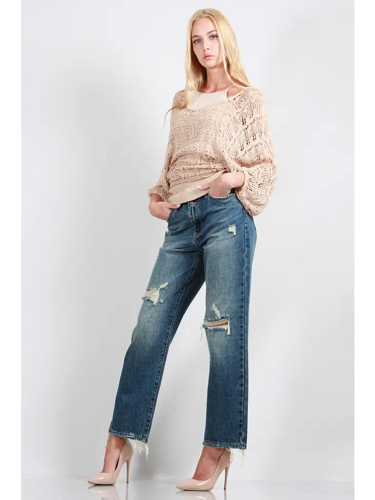 Distressed Dad Jeans - High Rise
