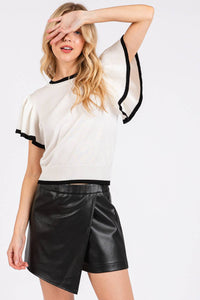 Ruffle Knit Sweater Top - Ivory