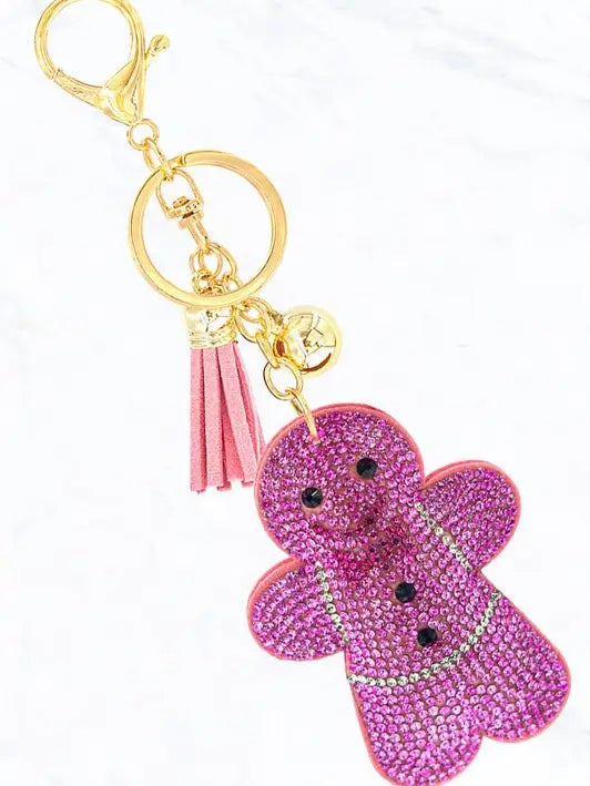 Rhinestone Gingerbread Cookie Keychain - Pink