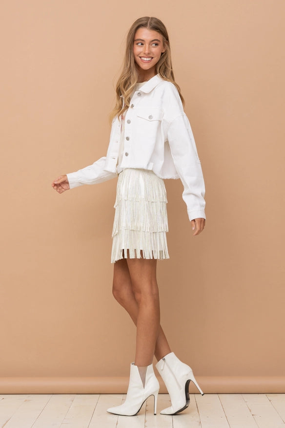 Rhinestone Fringe Jacket - White Rodeo Outfit