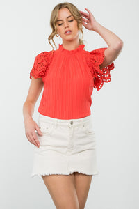 Eyelet Sleeve Blouse - Coral