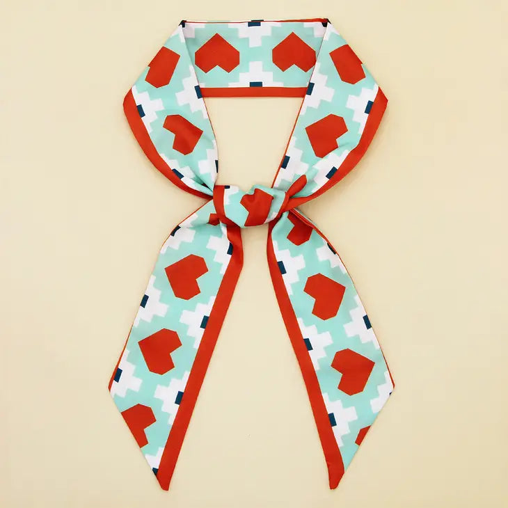 Pixel Hearts Twilly Skinny Scarf - Red