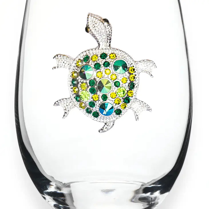 Jeweled Stemless Wine Glass - Turtle