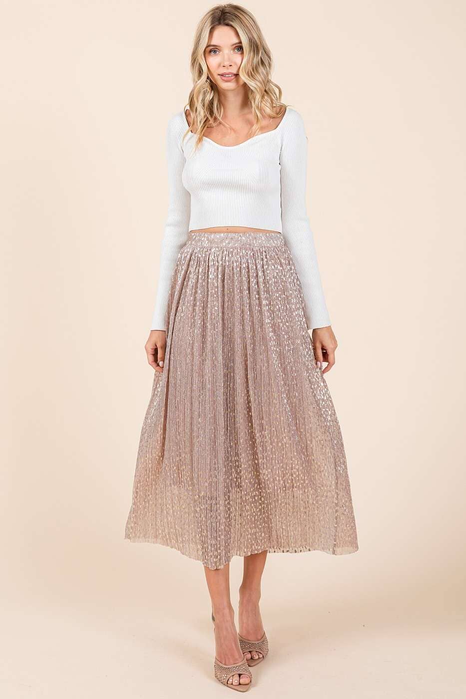 Metallic Midi Skirt - Blush