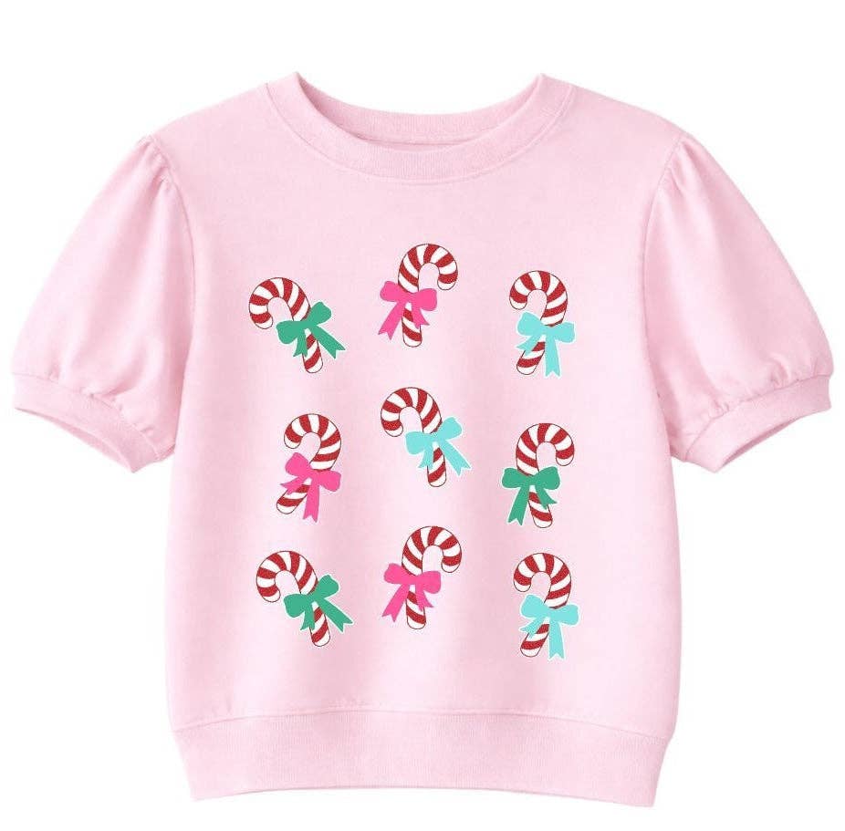 Candy Cane Puff Sleeve Top - Light Pink