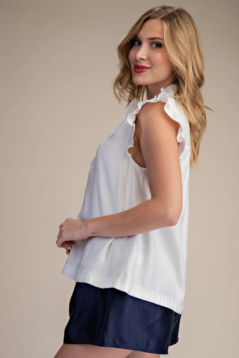 Ruffle Button Up Blouse - White – Karden Lane
