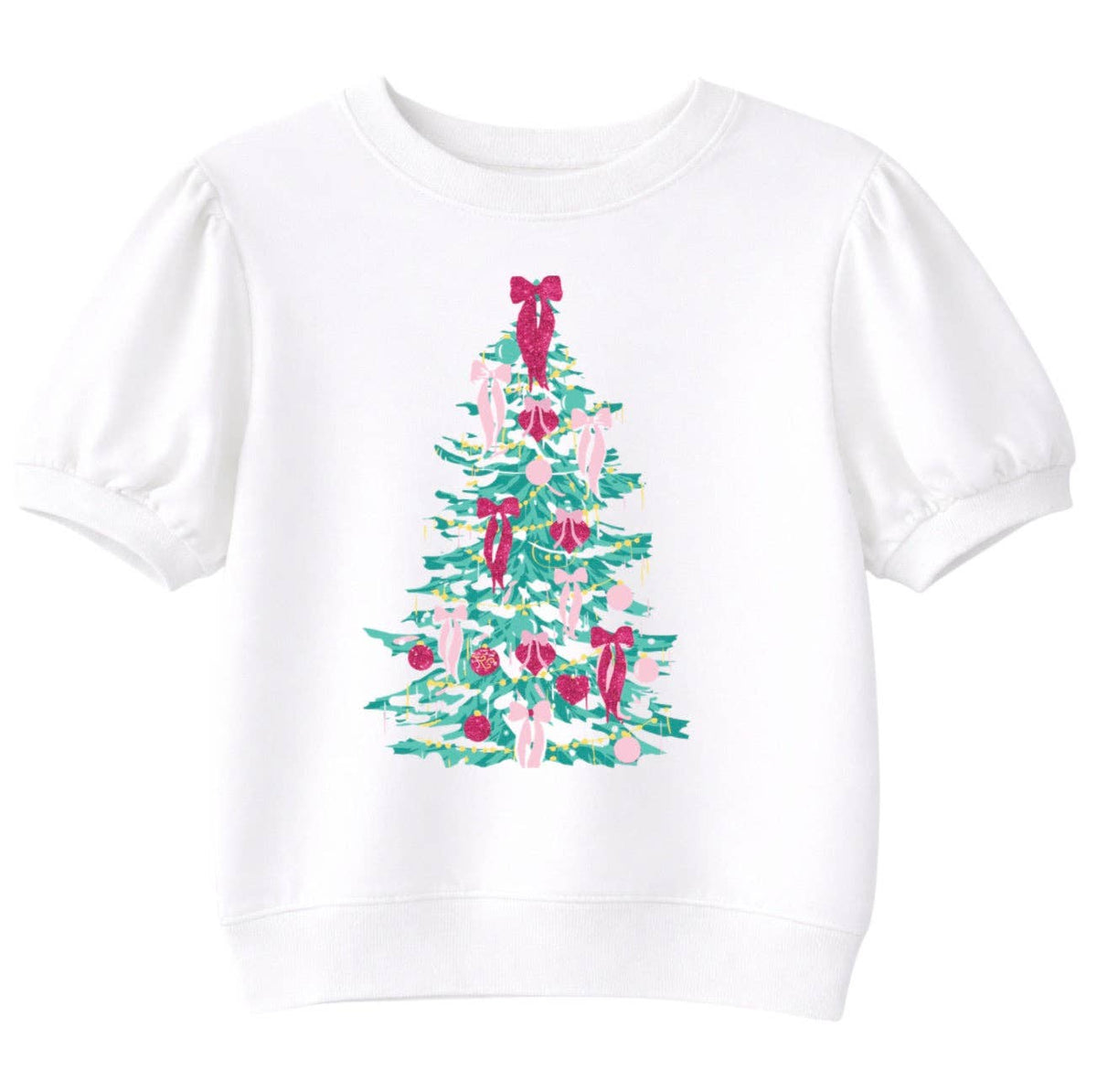 Christmas Tree Puff Sleeve Top - White