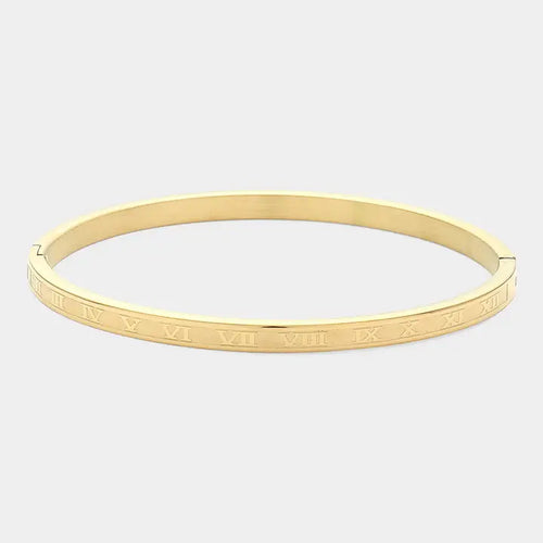 Roman Numeral Bangle Bracelet - Gold 4MM