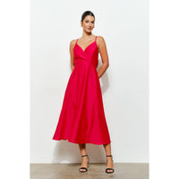 Elaine Satin Midi Dress - Red