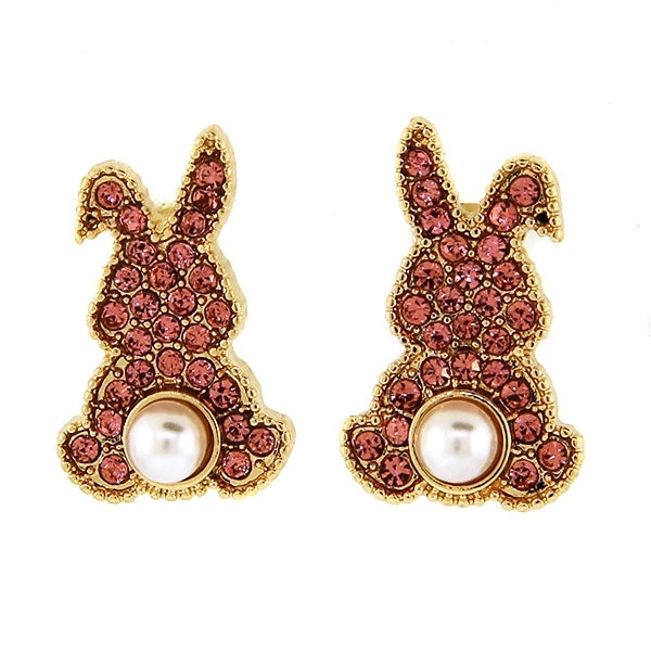 Rhinestone Bunny Stud Earrings - Pink