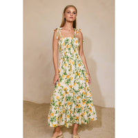 Lemon Tie Shoulder Tiered Dress
